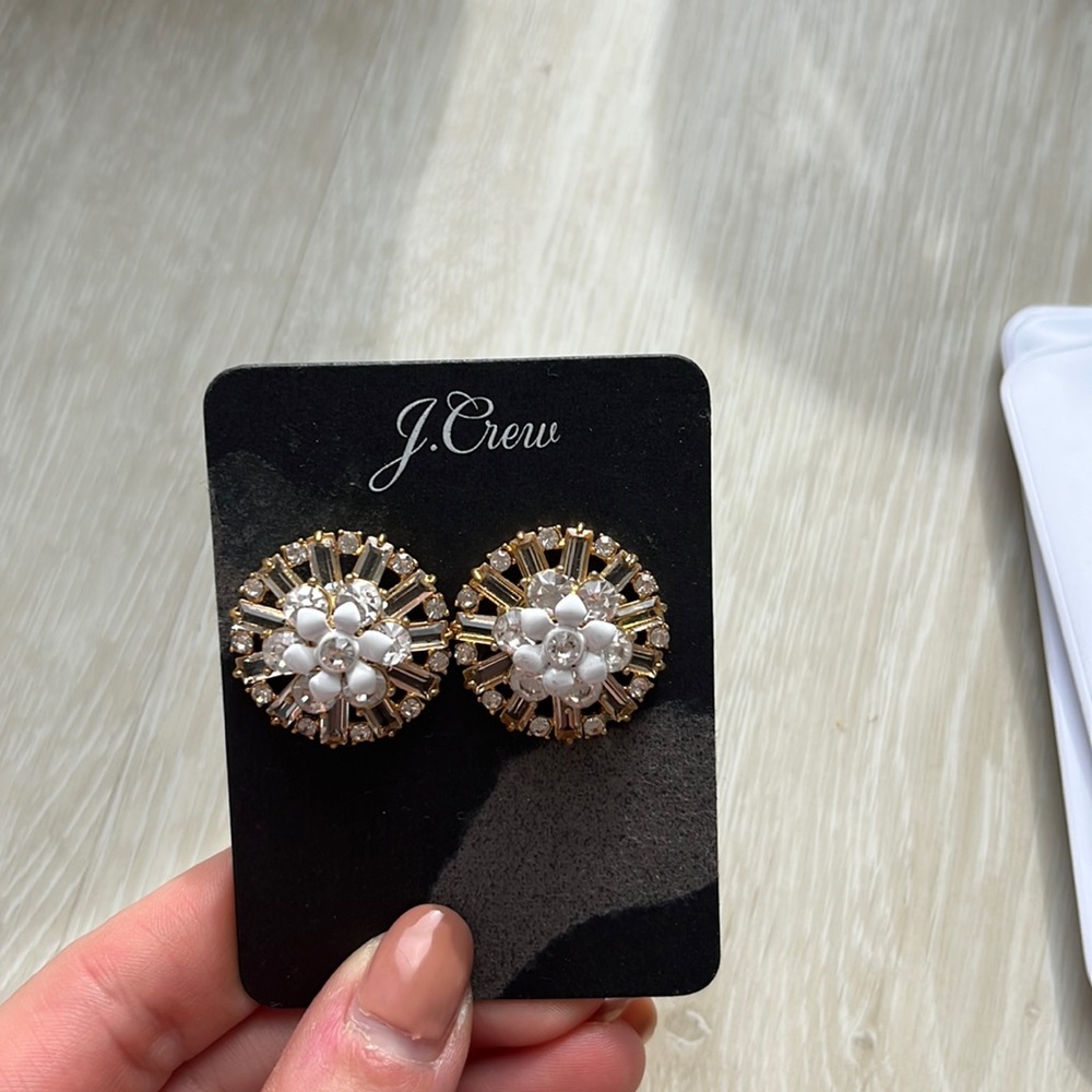 J. Crew gold white flower earrings brand new with tags never worn